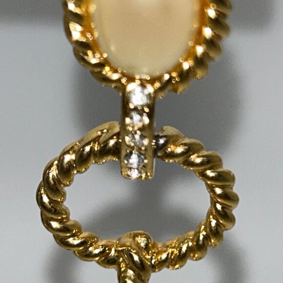 Gold-Tone Dangling Earrings With Faux Pearls & Rhinestone Accents - 2.75 Inch Le - Picture 13 of 14